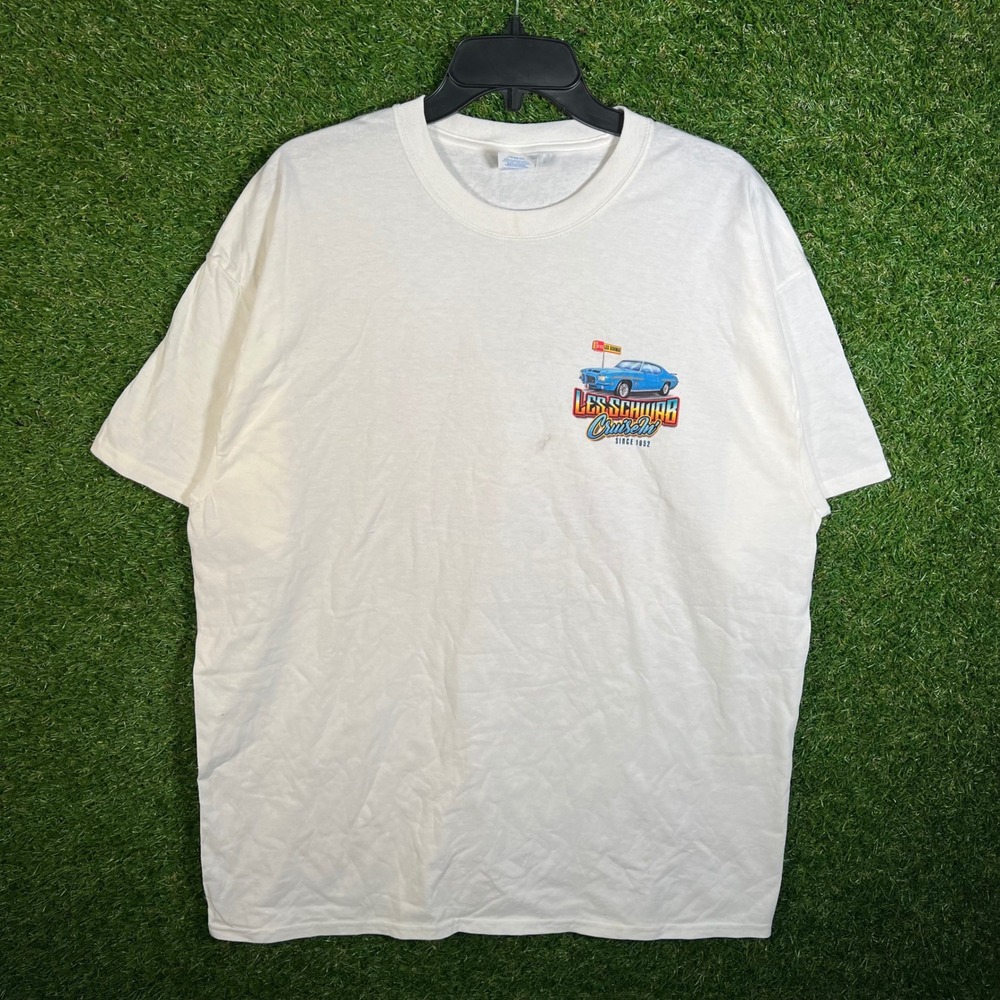 Port & Company Les Schwab Cruise-In Graphic T-Shirt White Mens XL Classic Car
